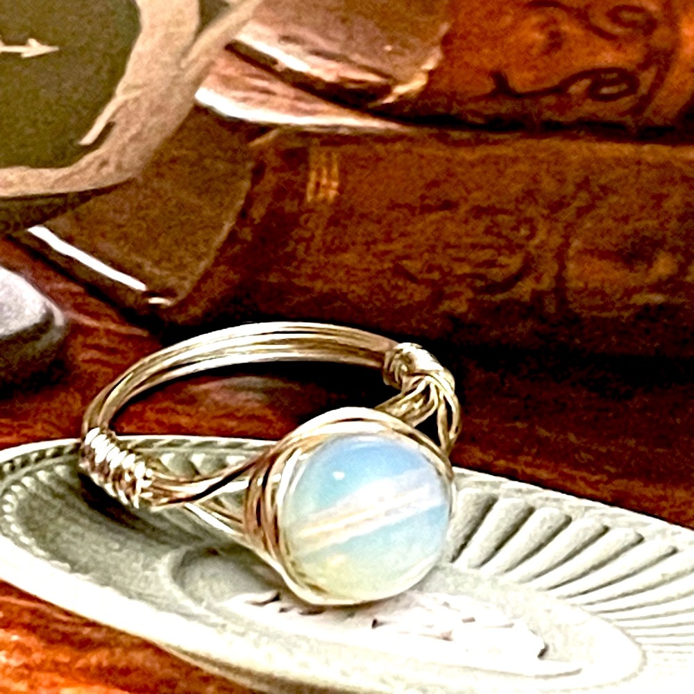 Moonstone Wire wrapped in silver wire size 8  Exclusive Handcrafted